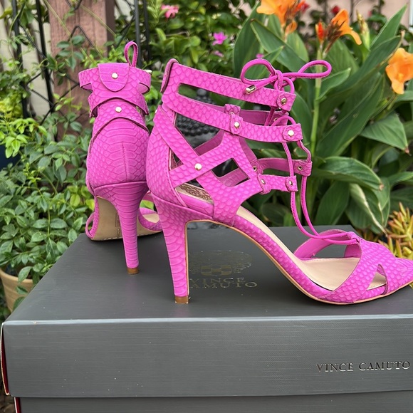 Vince Camuto Pink Orchid Strappy High Heel Summer Sandals - Picture 8 of 17